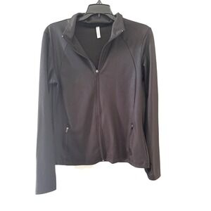 Ebb & Flow Womens Black Textured Full Zip Athletic Jacket Thumbholes Large